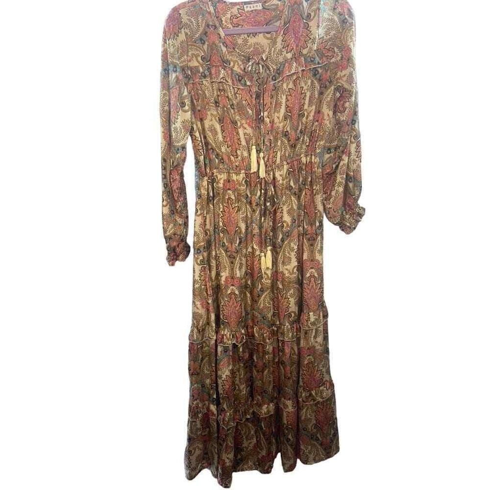 PAANI WOMENS MED LONG SLEEVE MAXI LAYERED HEM TIE WAIST DRESS MAXI